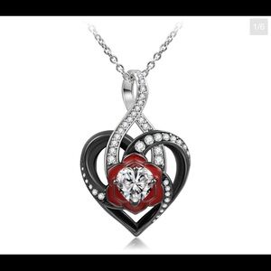 Elegant Silver and Red Heart Pendant Necklace